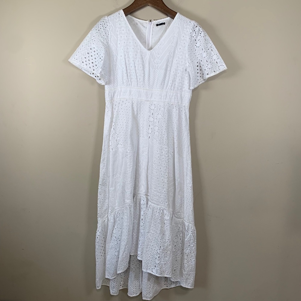 Ann Taylor Eyelet Short Sleeve Tiered Maxi Dress Size 10 Bridal Church